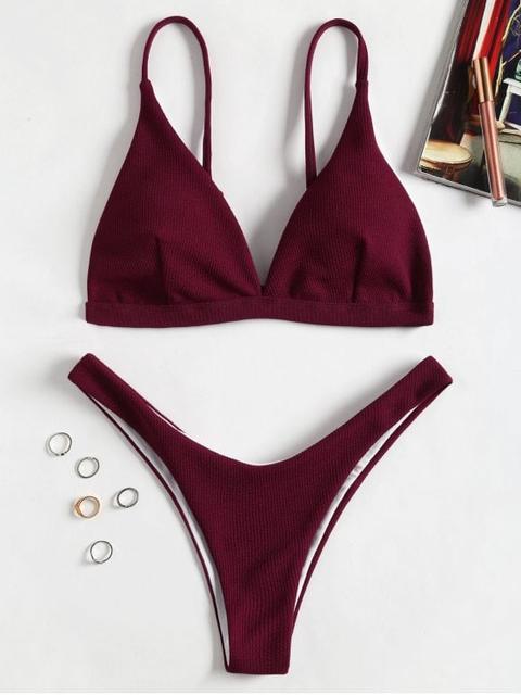Traje De Baño Con Thong Texturizado Acanalado Con Textura Azure Black Pink Red Wine