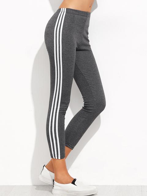 Grey Contrast Striped Side Leggings