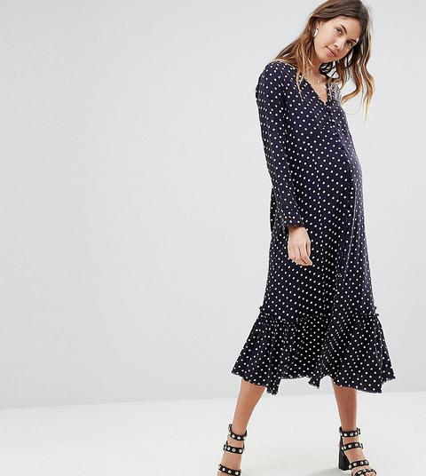 Vestido Midi Con Botones Y Estampado De Lunares De Asos Maternity