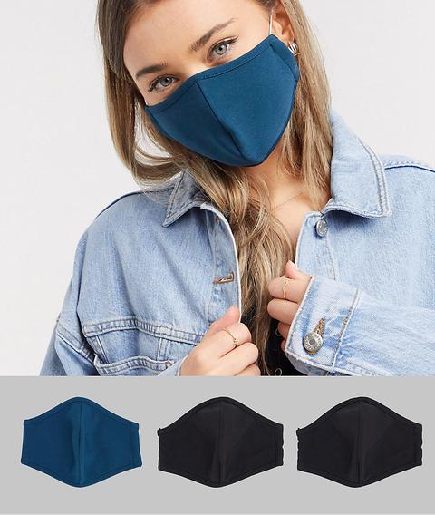 Pack De 3 Mascarillas En Negro Y Verde Azulado De Asos Design-multicolor