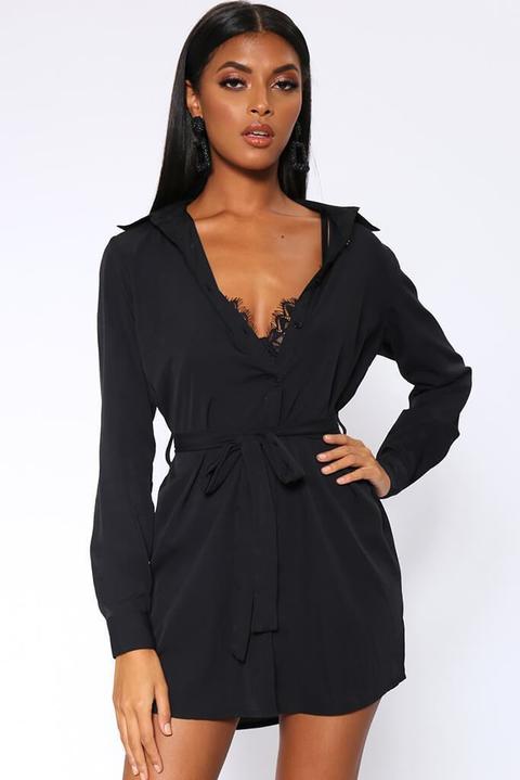 Black Tie Waist Shirt Dress