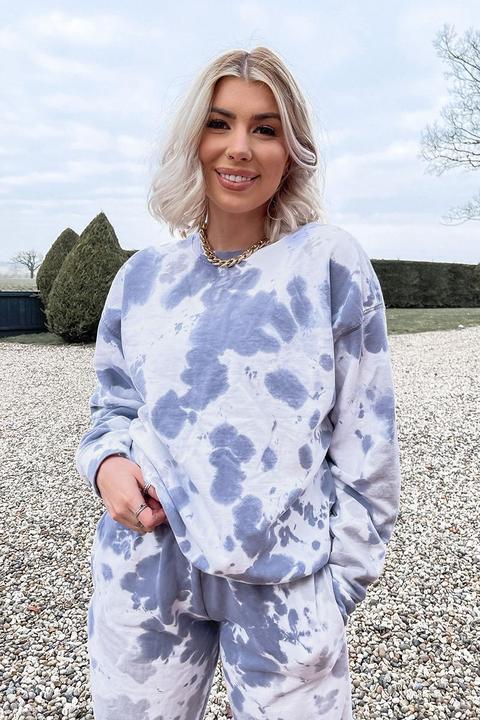 Blue Sweaters - Olivia Bowen Blue & Grey Tie Dye Sweater