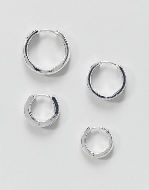 Pack De Pendientes De Aro Con Bisagra En Plateado De Asos Design