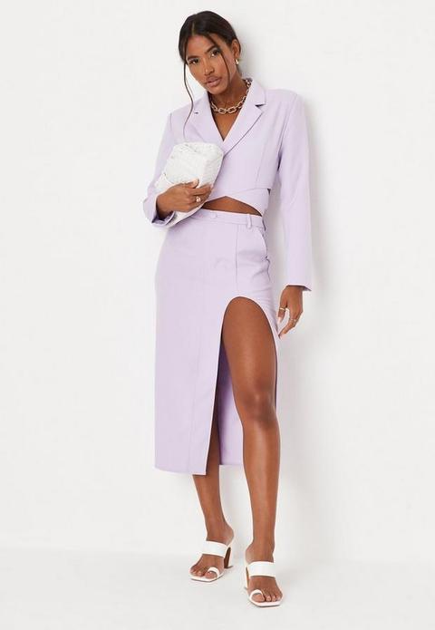 Lilac Co Ord Tailored High Cut Out Midi Skirt, Lilac