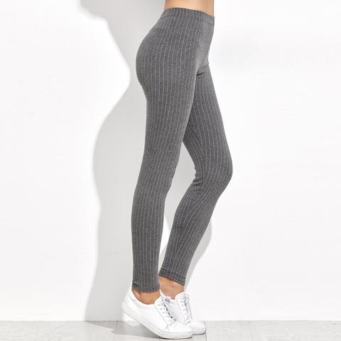 Vertikal Gestreifte Leggings -grau