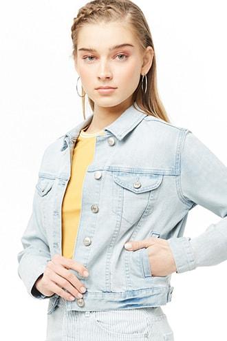 Forever 21 Cropped Denim Jacket Light Denim