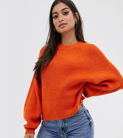 Asos Design Petite - Maglione Soffice Con Maniche A Palloncino - Arancione