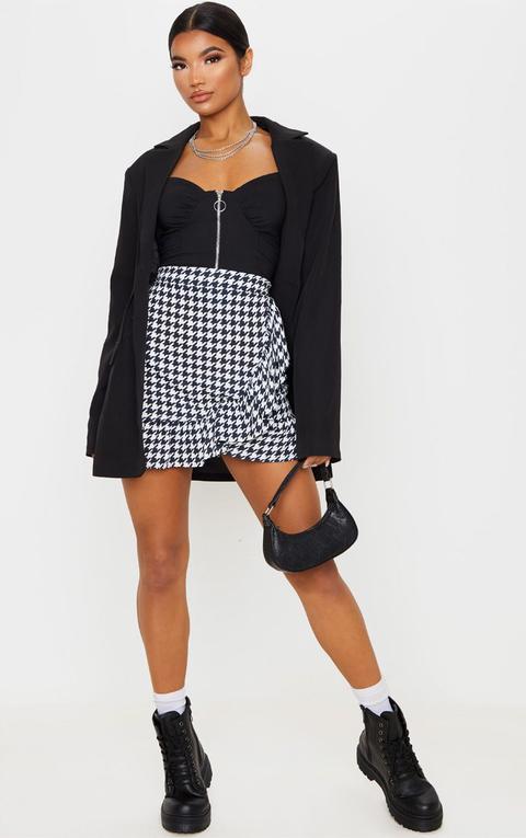 Black Check Frill Hem Wrap Mini Skirt
