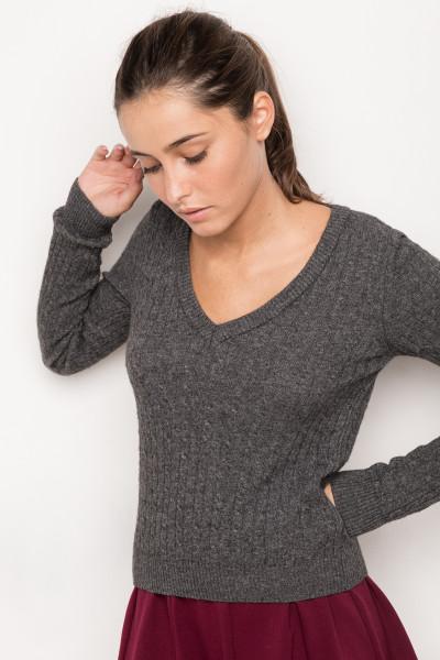 V Neck Cable Knit Sweater