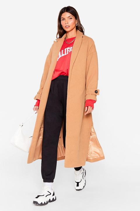 Womens Faux Wool Belted Longline Oversized Coat