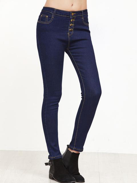 Pantalones Con Una Botonadura En Denim - Azul