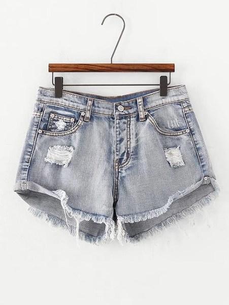 Shorts In Denim Sbiancato Sfilacciato