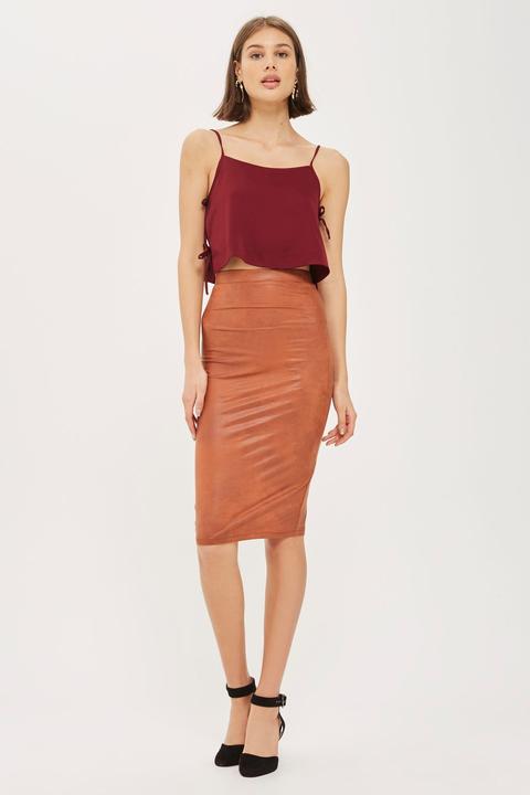 Womens **rika Faux Leather Midi Skirt By Tfnc - Orange, Orange