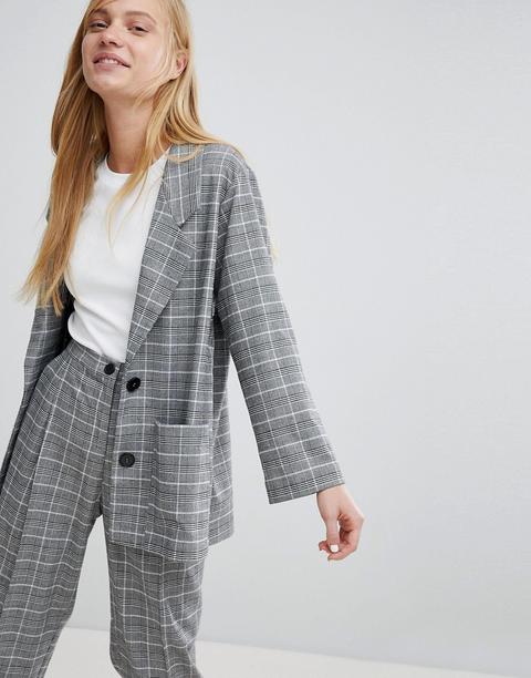 Monki - Blazer Sartoriale Con Stampa A Quadri - Grigio