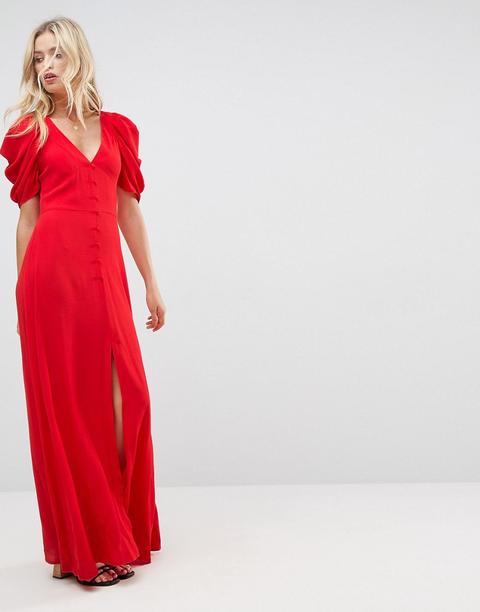 Vestido Largo Con Botones Y Manga Corta De Asos