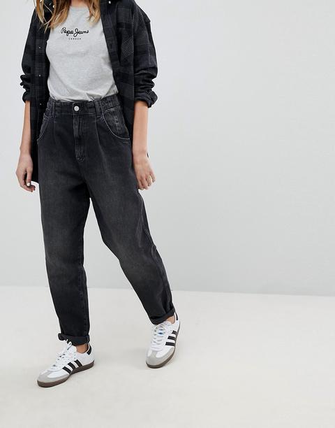 Pepe Jeans - Daisie - Mom Jeans A Vita Alta Stretti In Fondo Con Pieghe A Coltello - Nero