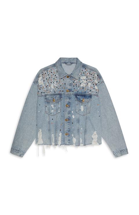 Light Blue Embroidered Denim Jacket