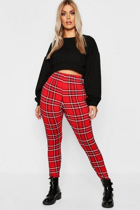 Womens Plus Tartan Basic Leggings - Red - 16, Red