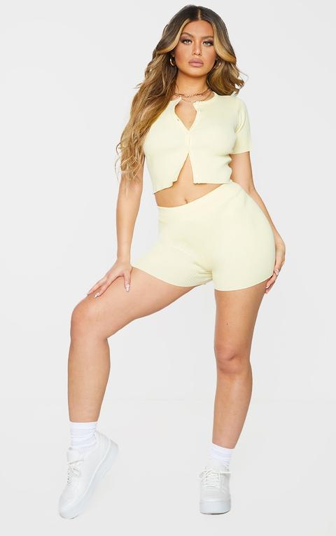 Lemon Ribbed Knitted High Waist Hotpant Shorts