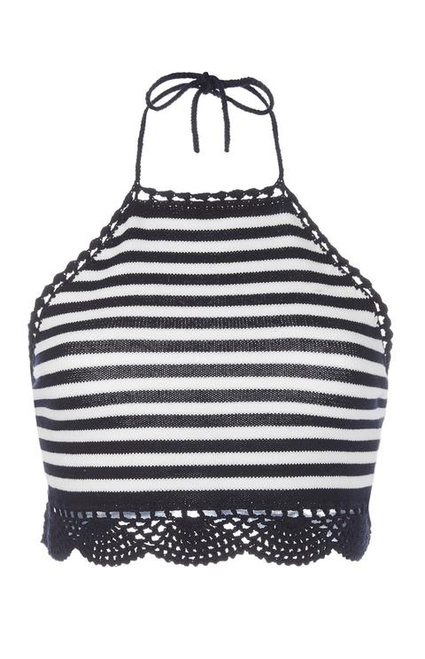 Top Blu Navy A Righe Profilo Crochet