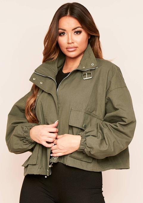 Kara Khaki Oversized Canvas Utility Jacket