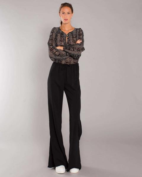 Pantalón Ancho Fluido Aberturas Negro de Renatta \u0026 Go en 21 Buttons