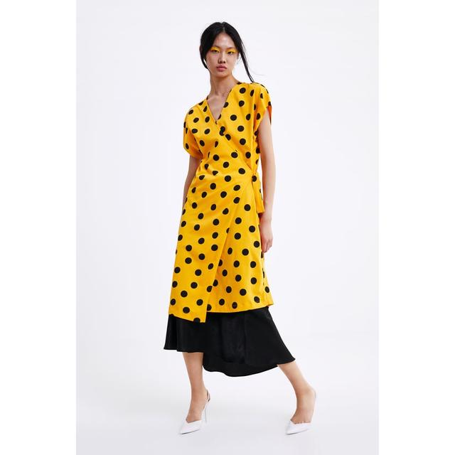 yellow polka dot dress zara