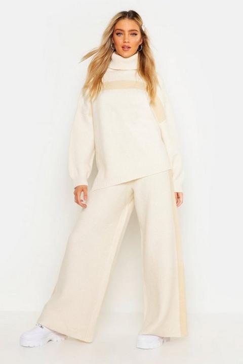 Womens Premium Heavy Knitted Stripe Set - White - S, White