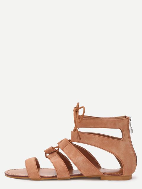 Sandali Di Gladiatore Marroni Peep Toe Con Cut-out