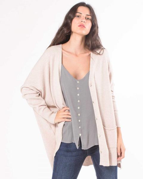 Chaqueta Punto Maxi Bolsillos Cuadrados Beige