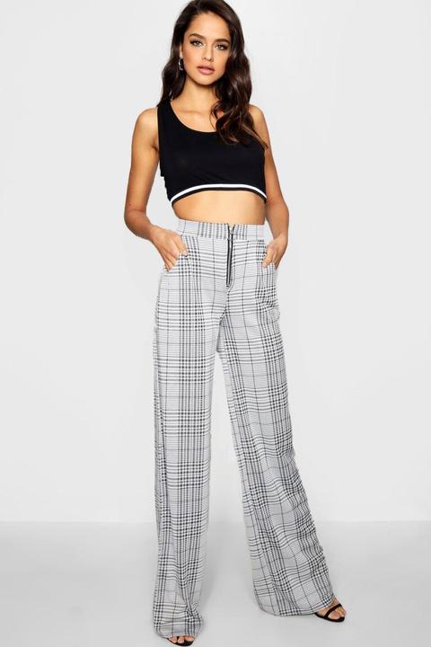 Tall Karierte Hose Mit Weitem Bein Und Reißverschluss Bund
