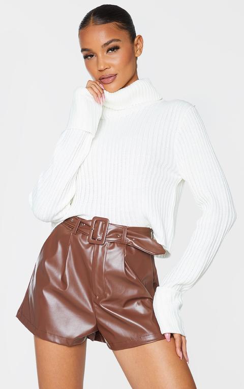 Chocolate Faux Leather Belted Short