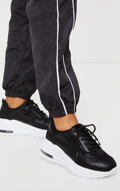 Black Bubble Panel Sole Lace Up Trainer