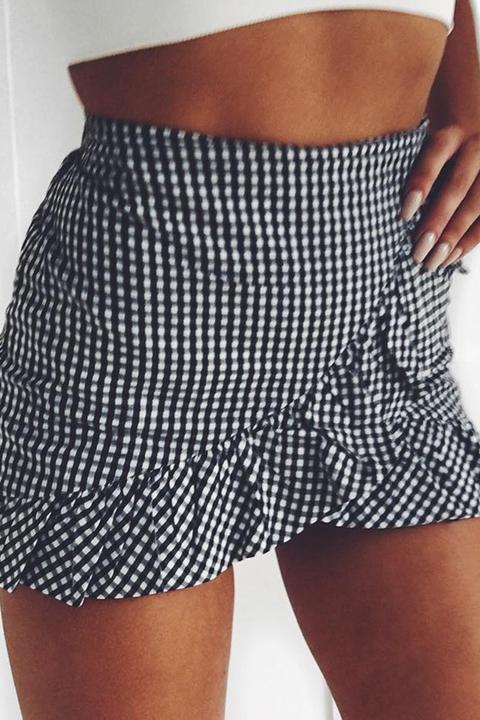 Black Gingham Ruffle Skort - Becci