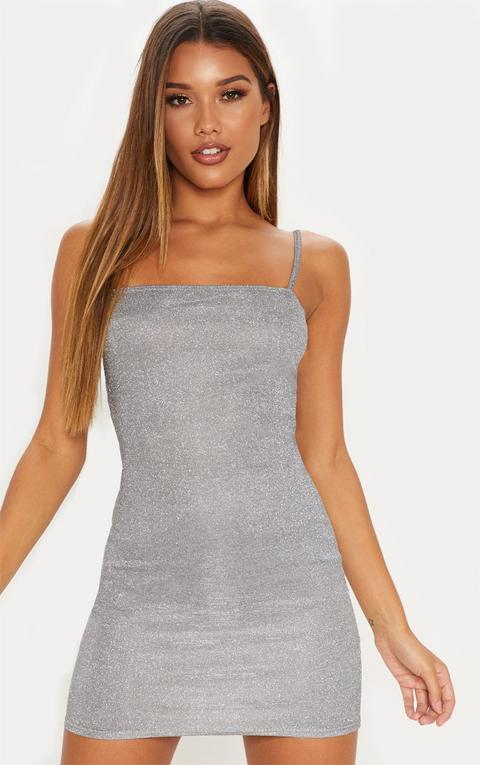 Silver Glitter Strappy Square Neck Bodycon Dress