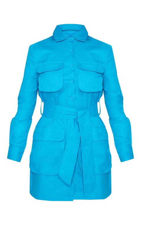 Blue utility tie outlet waist shirt dress