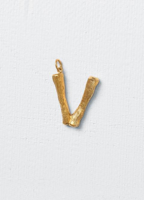 Alphabet V Pendant In Brass