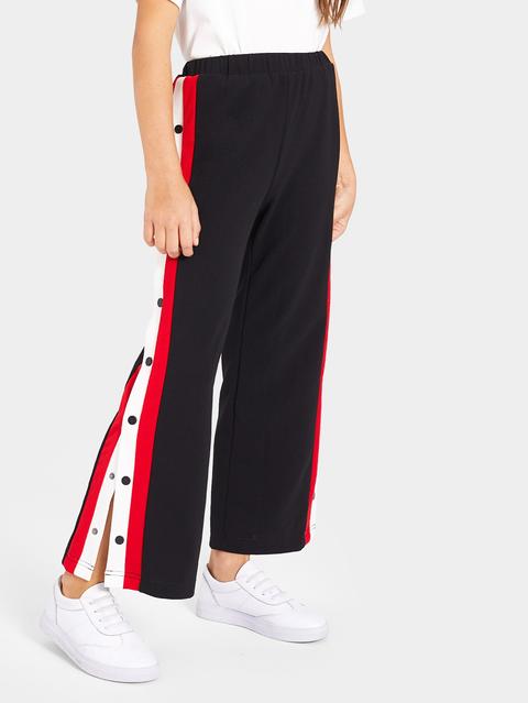 Pantalones Anchos De Niñas De Lado De Rayas Con Botón from SheIn on 21  Buttons