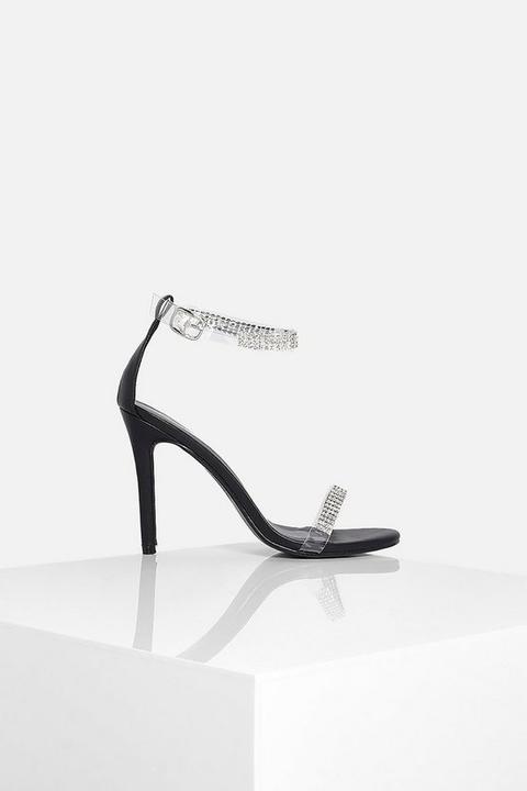 Womens Diamante Strap Stiletto Heel Two Parts - Black - 5, Black