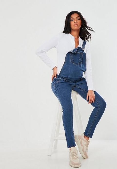 Blue Maternity Denim Dungarees, Blue