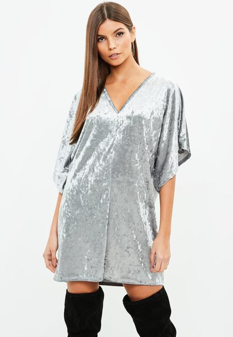 Grey Velvet T-shirt Dress