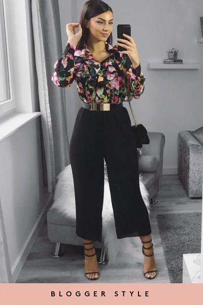 Jem Black Floral Ruffle Blouse