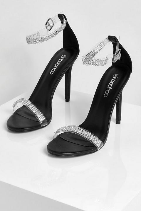 Womens Diamante Strap Stiletto Heel Two Parts - Black - 5, Black