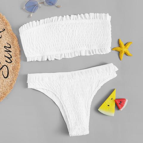 Set De Bikini Bandeau Smocked Ribete Fruncido-grande