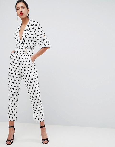 Asos - Tuta Lunga Morbida Stile Smoking A Pois - Multicolore