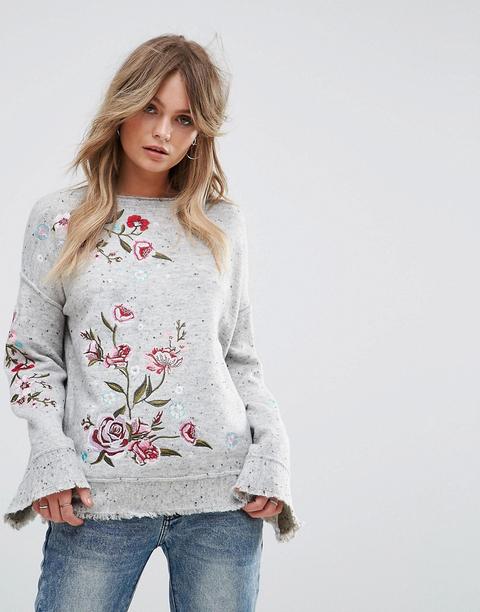 River Island - Maglione Ricamato A Fiori - Grigio