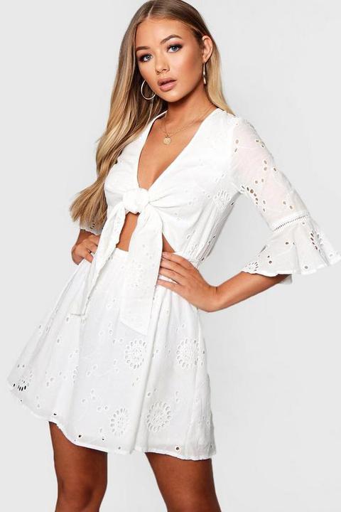 Knot Front Broderie Anglaise Skater Dress