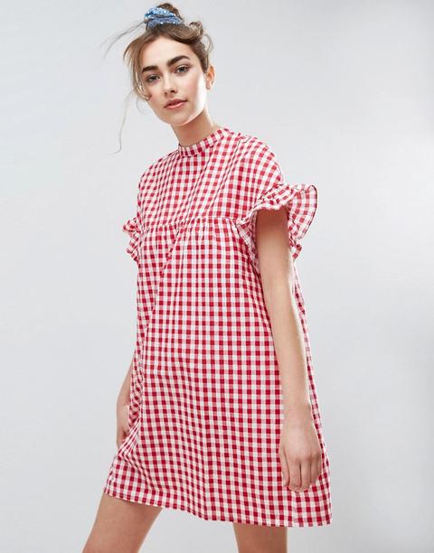 Vestido Amplio De Vichy Rojo De Asos