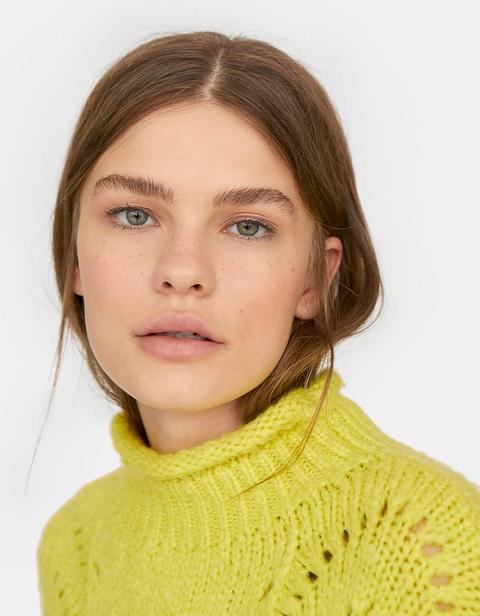 Maglia Traforata Oversize A Collo Alto Lime