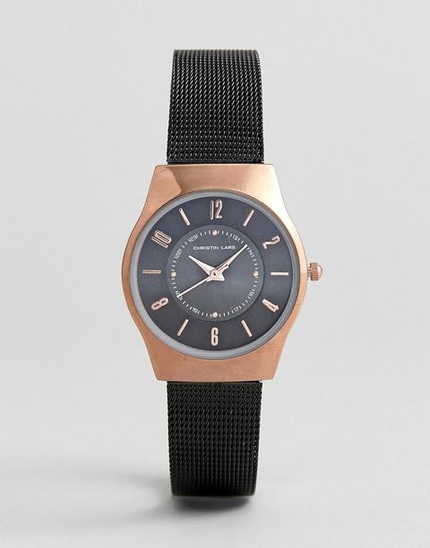 Christin Lars - Orologio Con Cinturino In Maglia Metallica Nero Con Cassa  Oro - Oro from ASOS on 21 Buttons